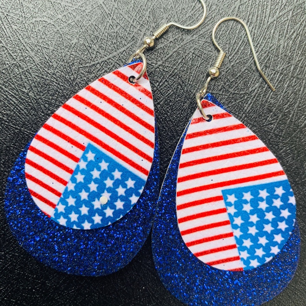 New! Patriotic Faux Leather Earrings